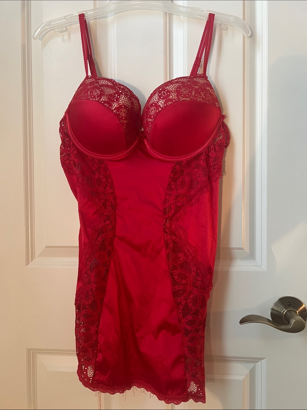 Frederick's of Hollywood Red Lace Push-Up Slip Chemise